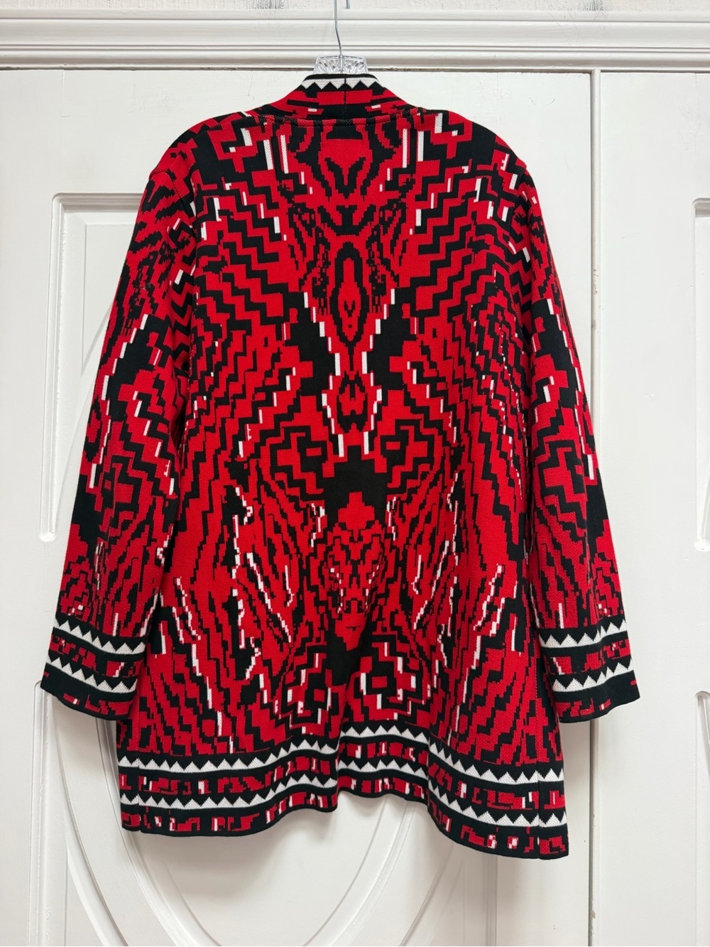 Hayley Menzies Red Patterned Open-Front Women's Cardigan Sweater M - Picture 6 of 6